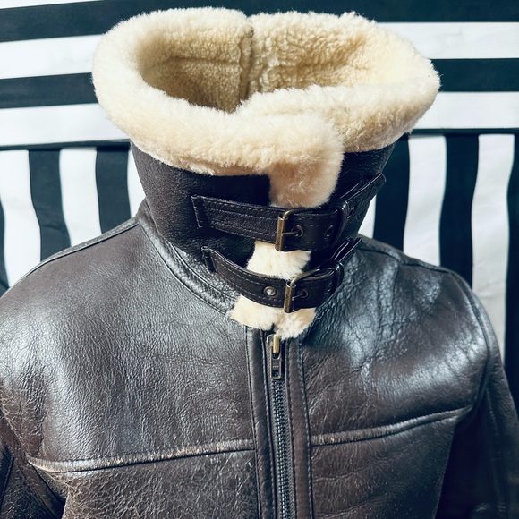 Vintage Aviator Bomber Type B-3 Style Shearling Leather Jacket - Picture 7 of 11